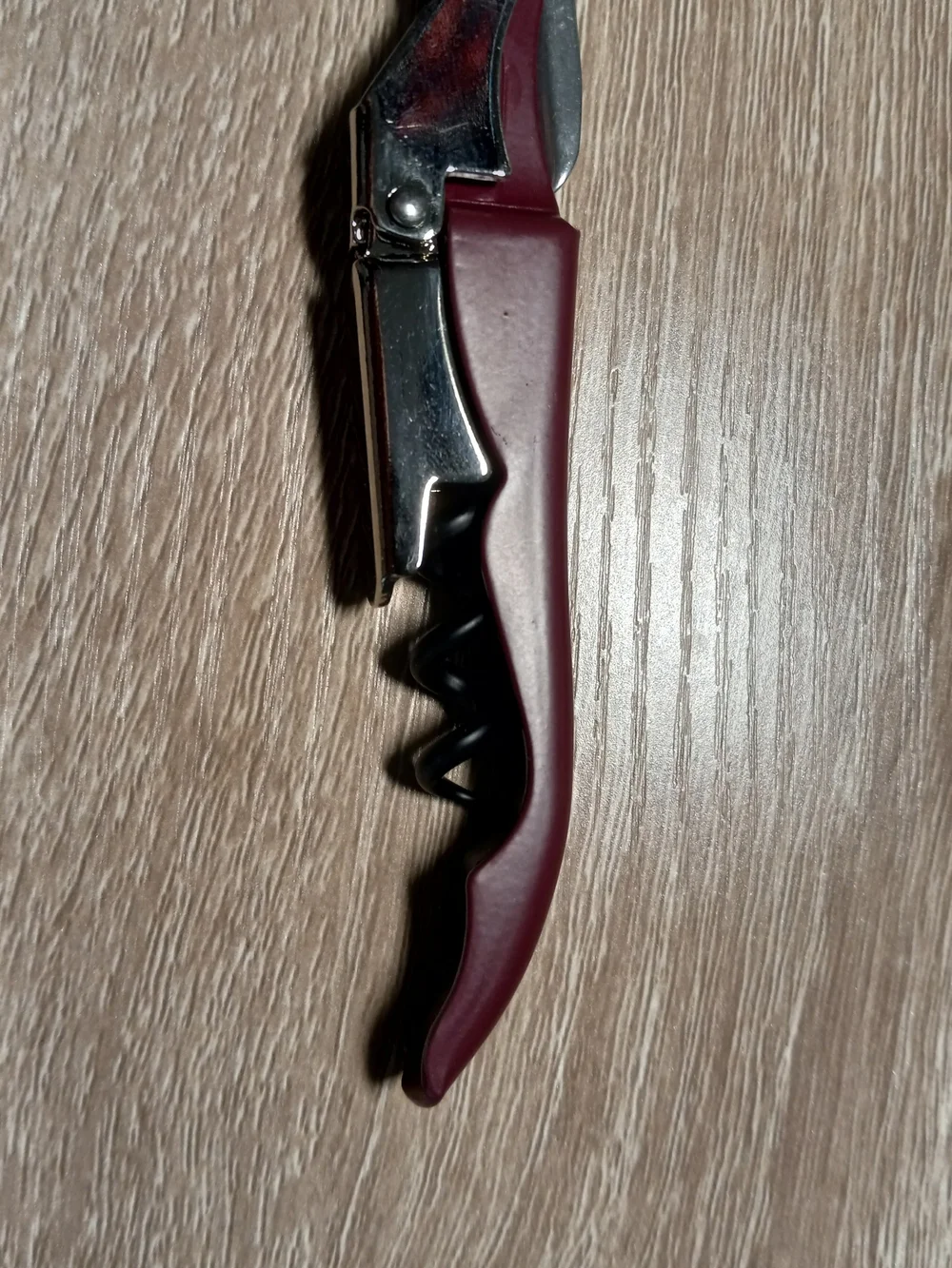 Classic Two-Step Corkscrew Bottle Opener - Burgundy and Silver